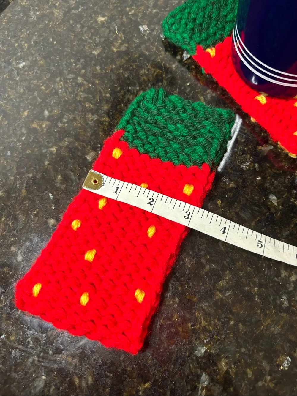 NWOT Set of Two Handknit Strawberry Mug Rug Cossters
